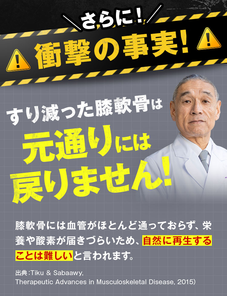 すり減った膝軟骨は元通りには戻りません!