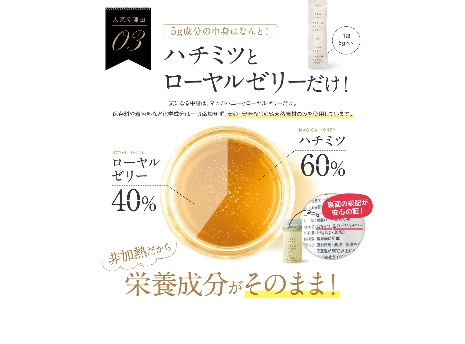 ハチミツとローヤルゼリーだけ！