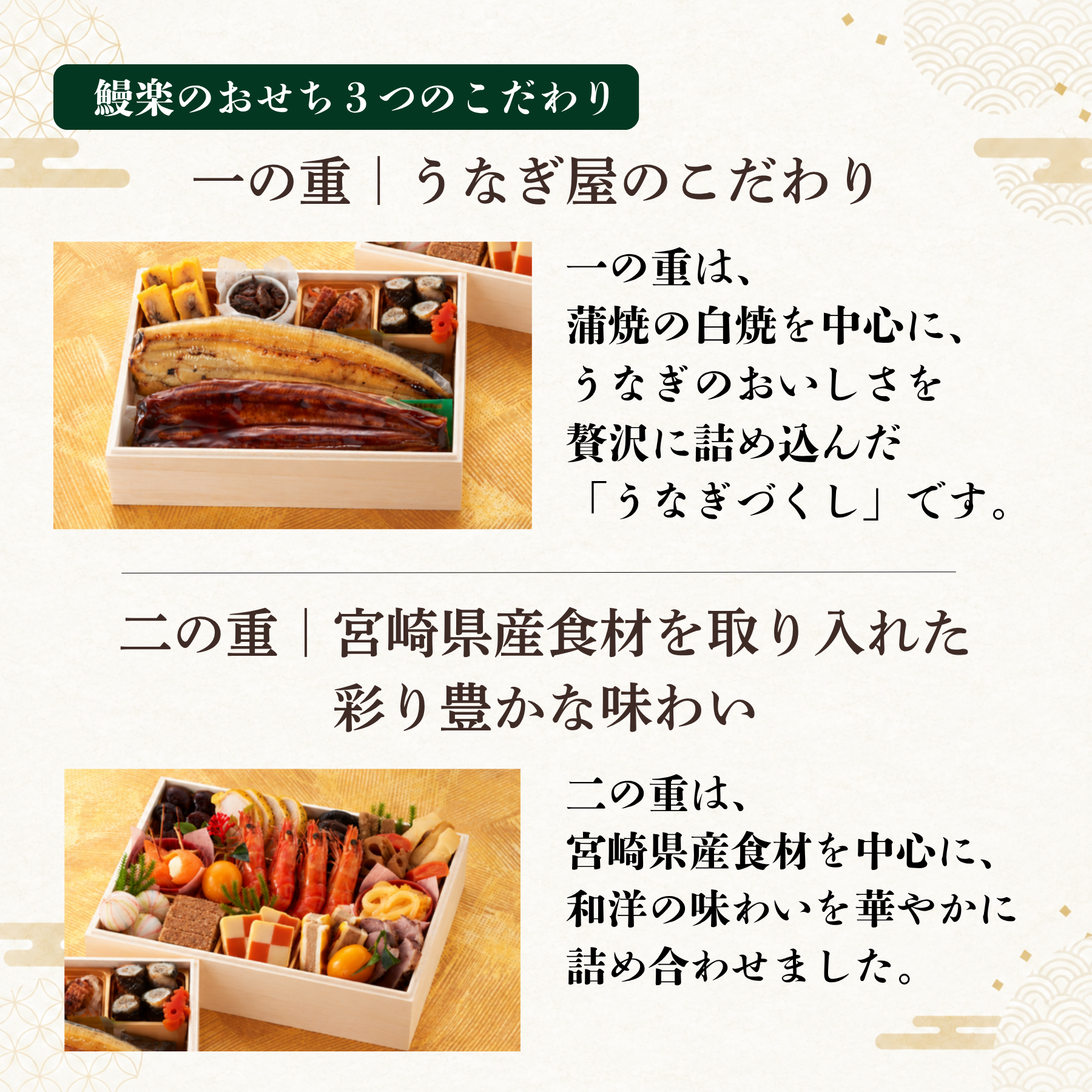 【予約商品】<br>鰻楽 『うなぎ×宮崎』 贅沢うなぎづくし二段重<br>3～4人前