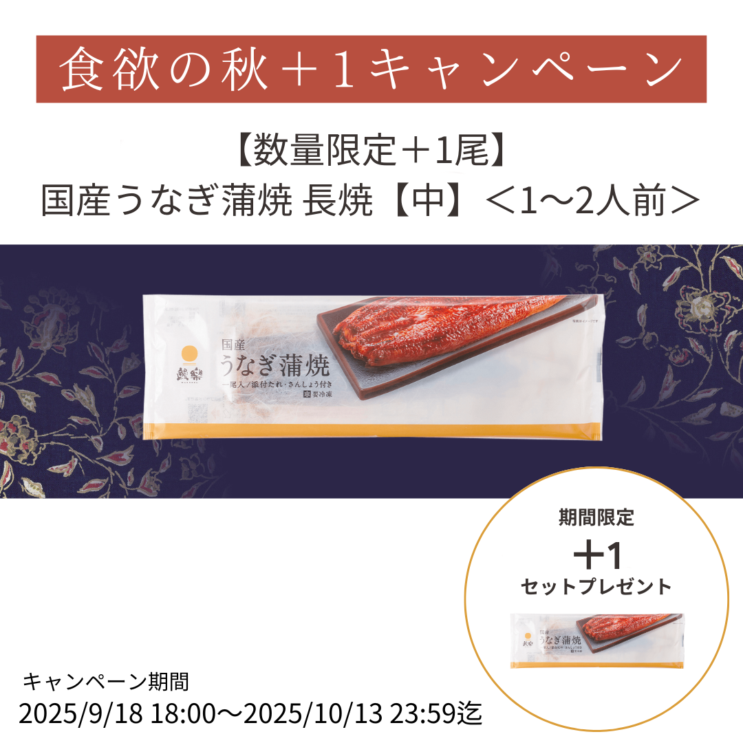 【数量限定＋1尾】<br>【在庫なくなり次第終了】<br>国産うなぎ蒲焼 長焼【中】<br>＜1～2人前＞