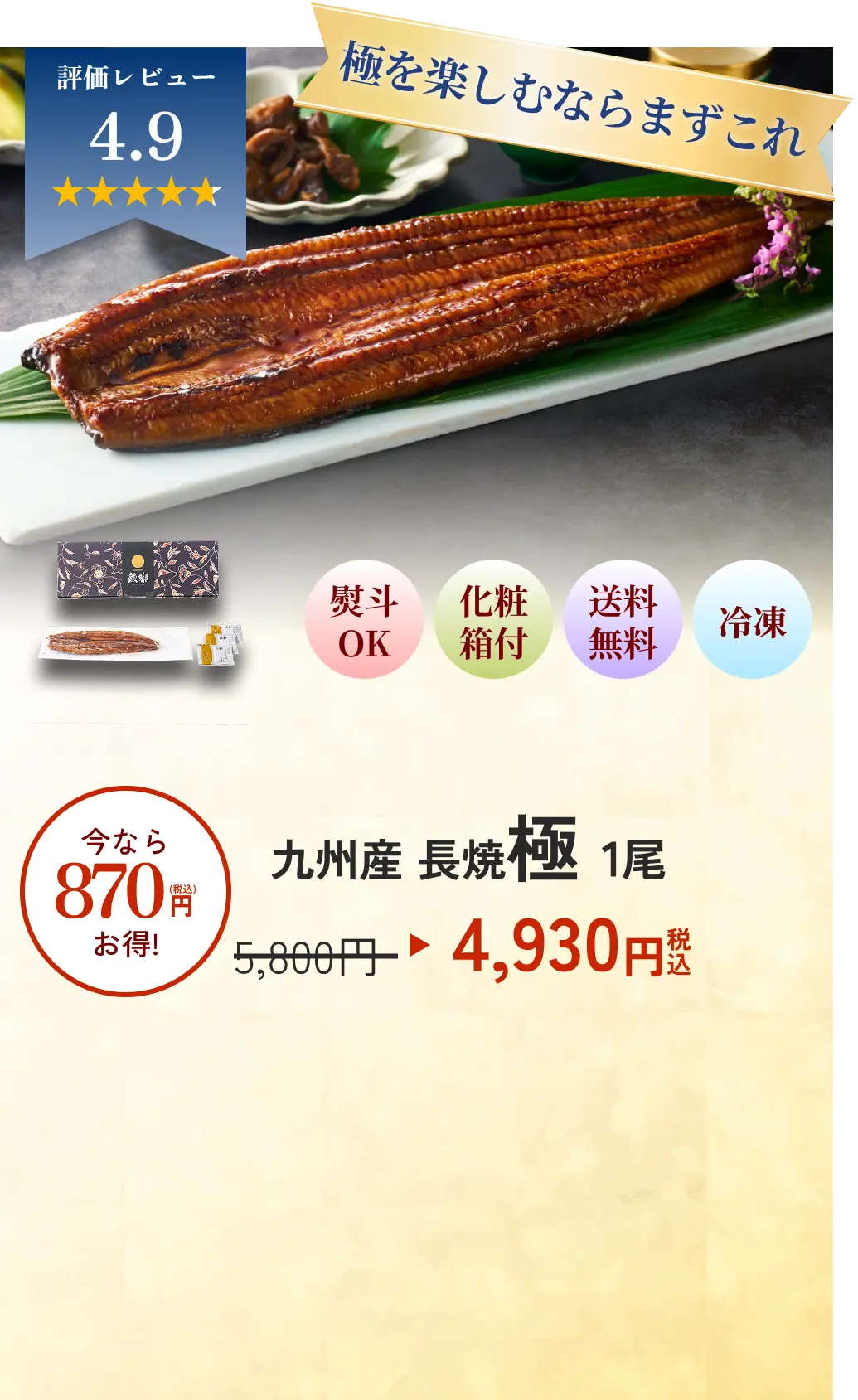 無理なく贈れる10枚セット 九州産 長焼極 1尾 4930円