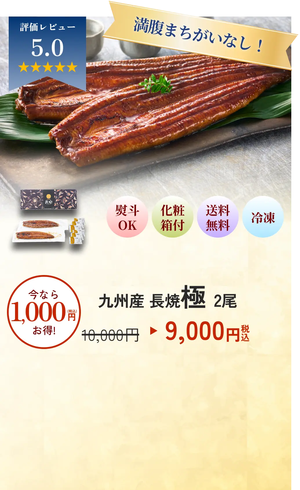 無理なく贈れる10枚セット 九州産 長焼極 2尾 9000円