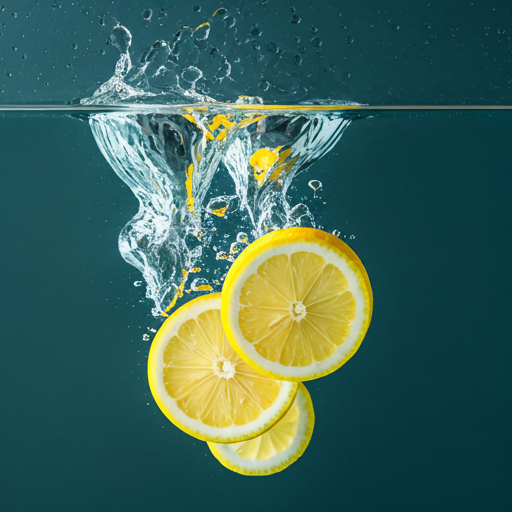 レモンが水に落ちる爽やかなイメージ