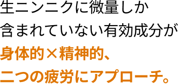 生ニンニクに微量しか含まれていない有効成分が身体的×精神的、二つの疲労にアプローチ。