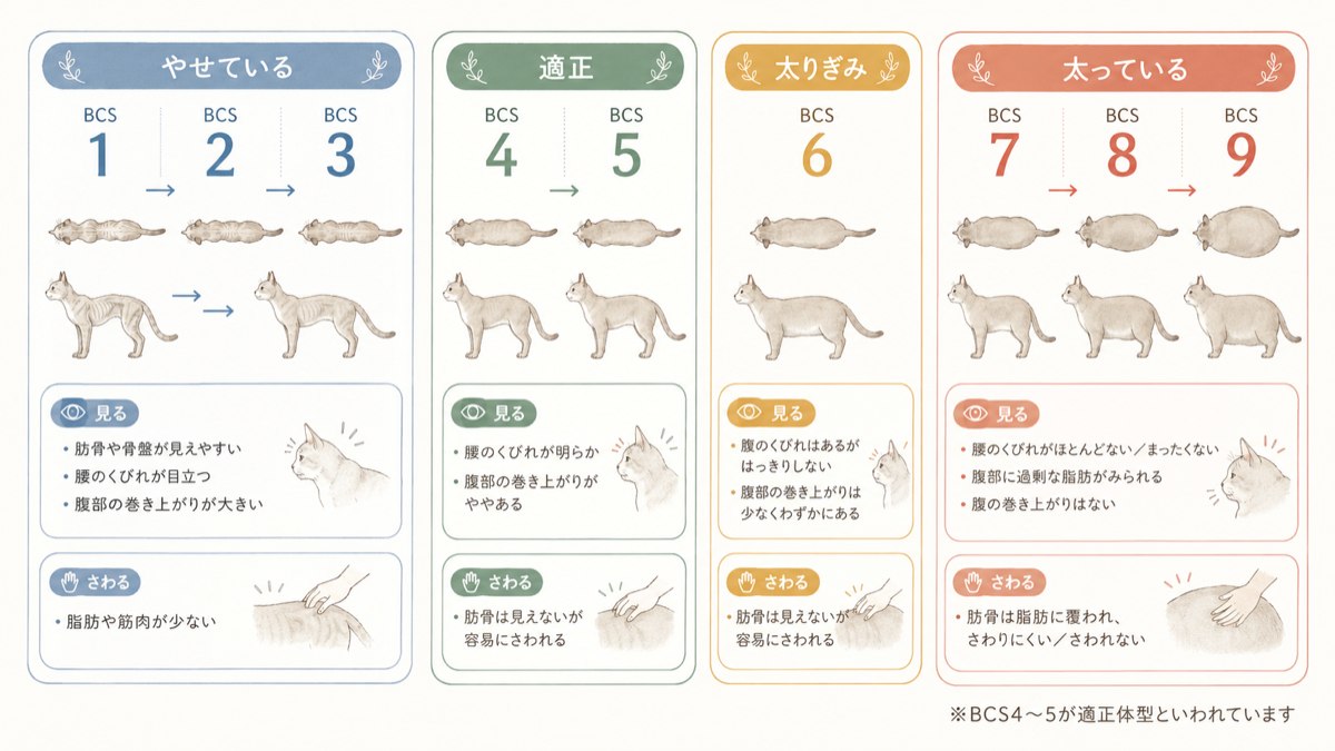 猫のBCS（ボディコンディションスコア）9段階チャート