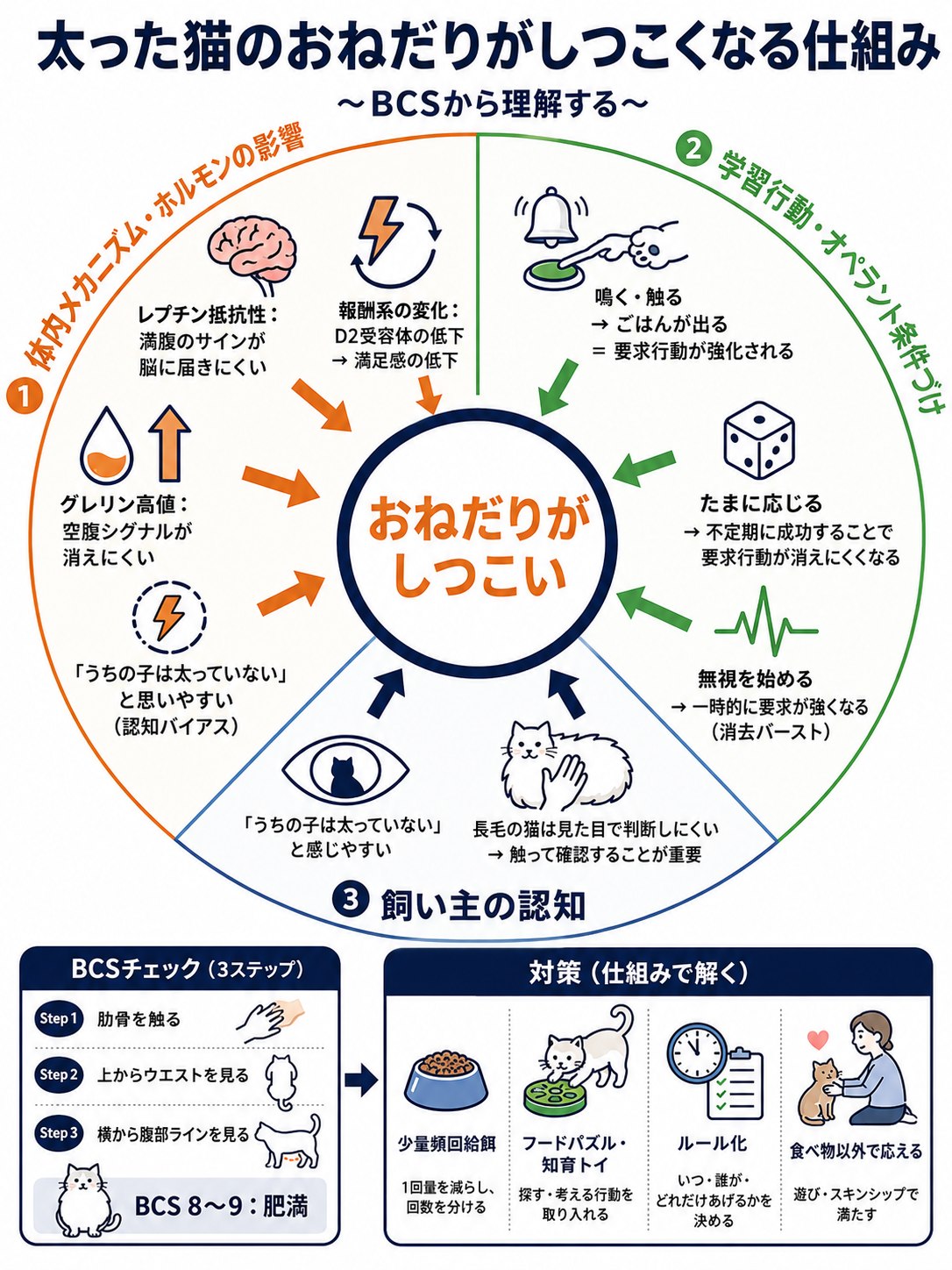 肥満猫のおねだりがしつこくなる体内メカニズムの図解