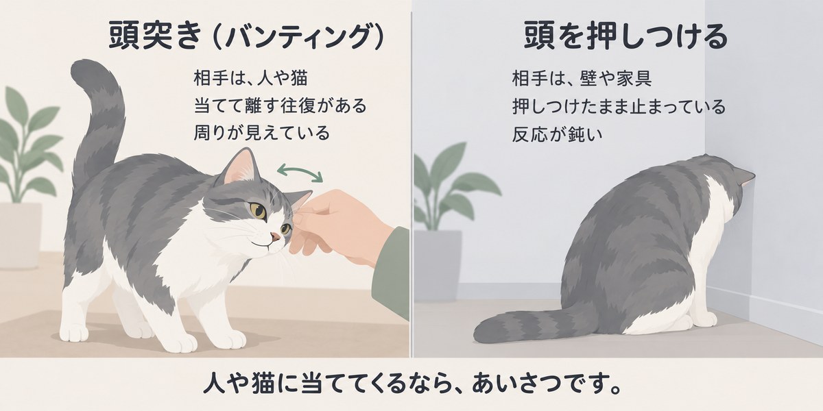 頭突きと頭を押しつける(ヘッドプレッシング)の姿勢の違いを並べた比較図