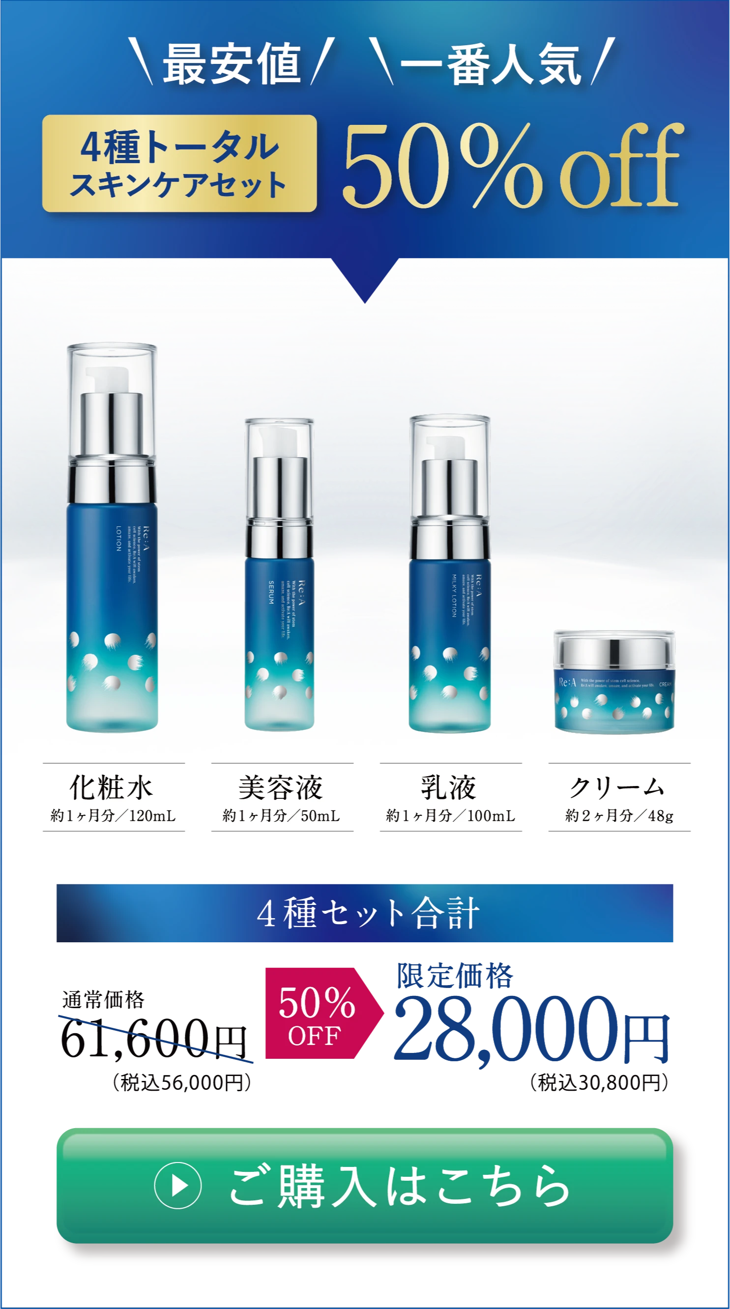 定期購入 4種トータルスキンケアセット（化粧水&美容液&乳液&クリーム）