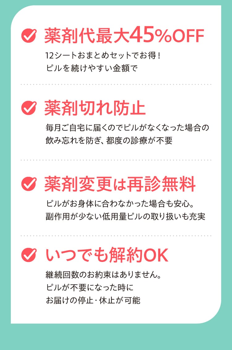 毎月割引 薬剤切れ防止 薬剤変更は再診無料 いつでも解約OK
