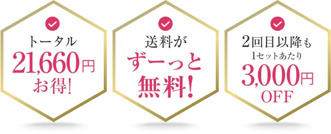 トータル21,660円お得！ 送料がずーと無料！ ２回目以降も1セットあたり3,000円OFF