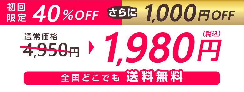 初回限定40%OFFさらに1000円OFF 通常価格4,950円→1,980円 全国どこでも送料無料