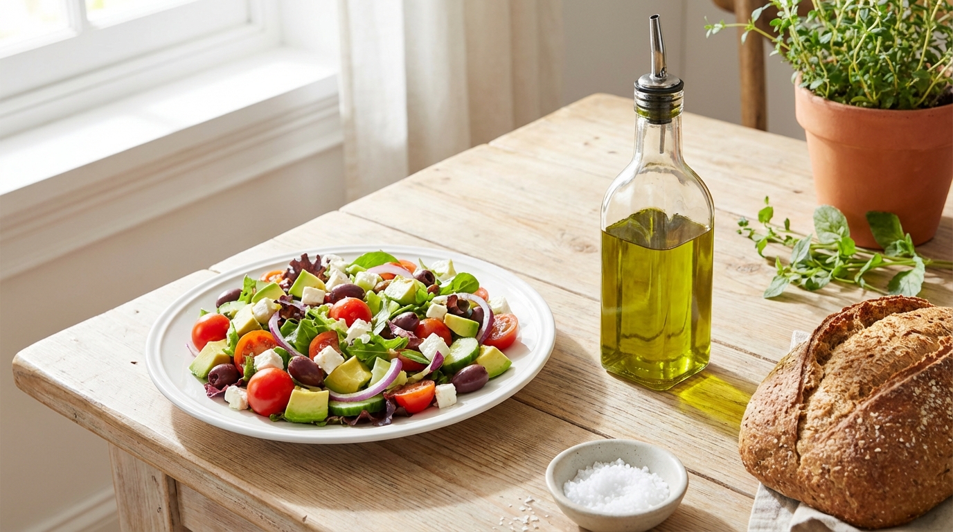 オリーブオイルと新鮮な野菜の健康的な食事