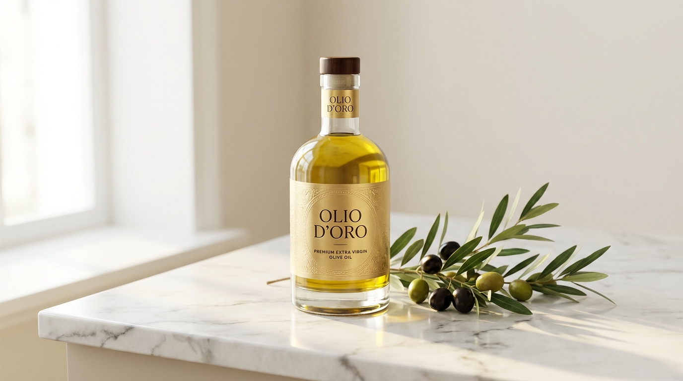 高品質なエクストラバージンオリーブオイルのボトル