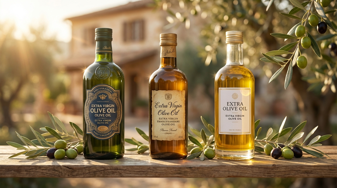 3種類のエクストラバージンオリーブオイルボトル