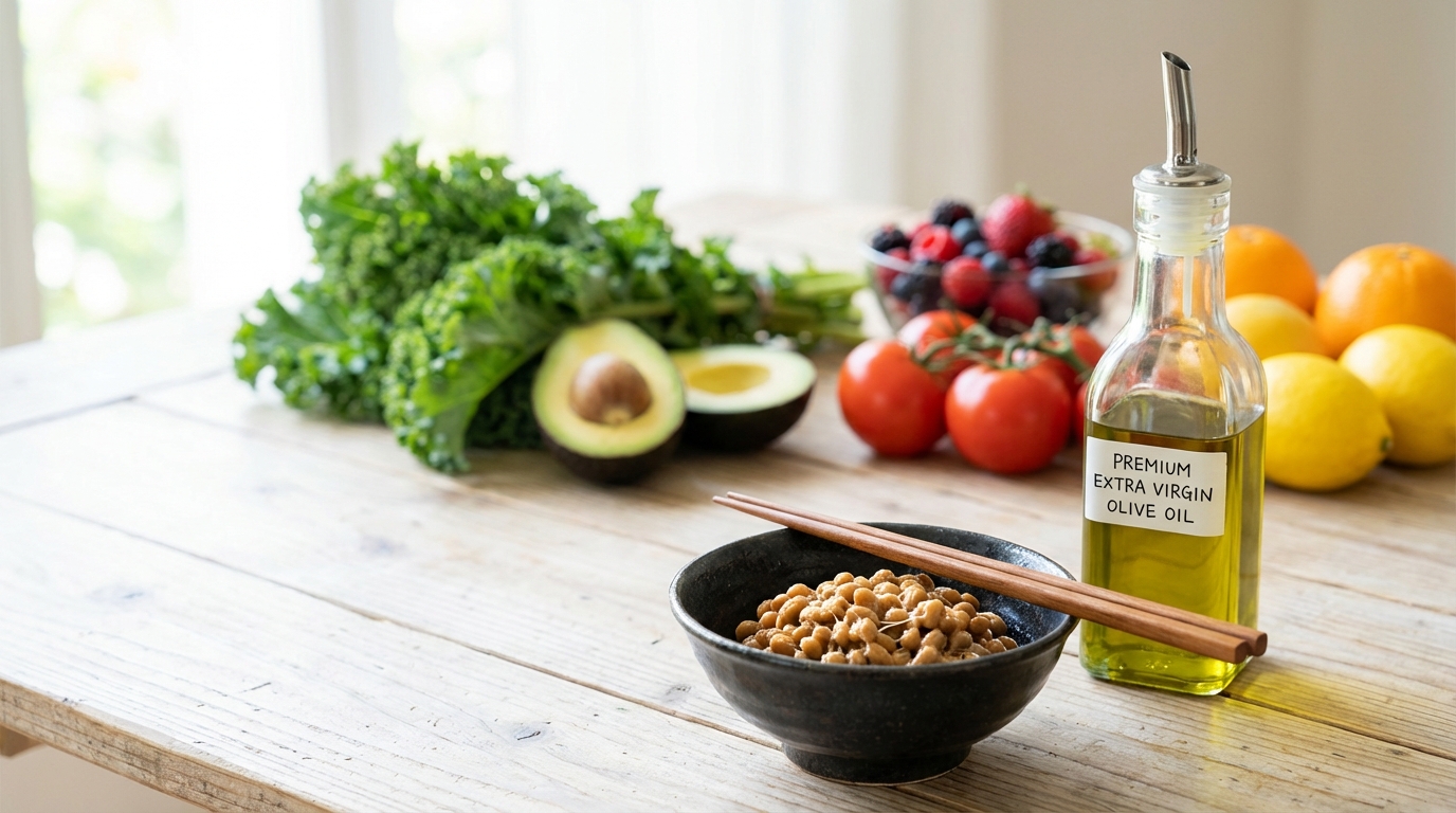 納豆とオリーブオイルの栄養イメージ