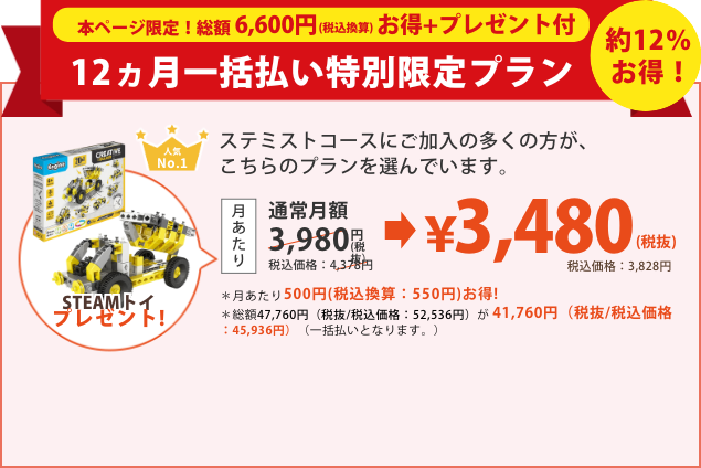 お得な12ヵ月一括払いプラン￥42,029円(税抜)