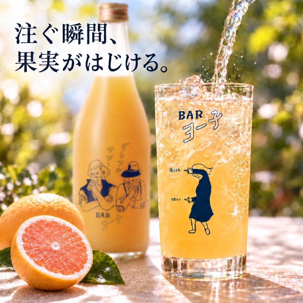 グレフルサワーを炭酸で割る様子