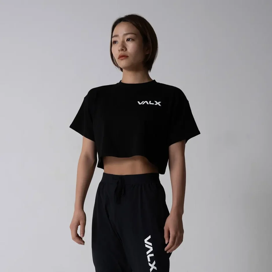 コットンストレッチボクシークロップTシャツ（BK） M