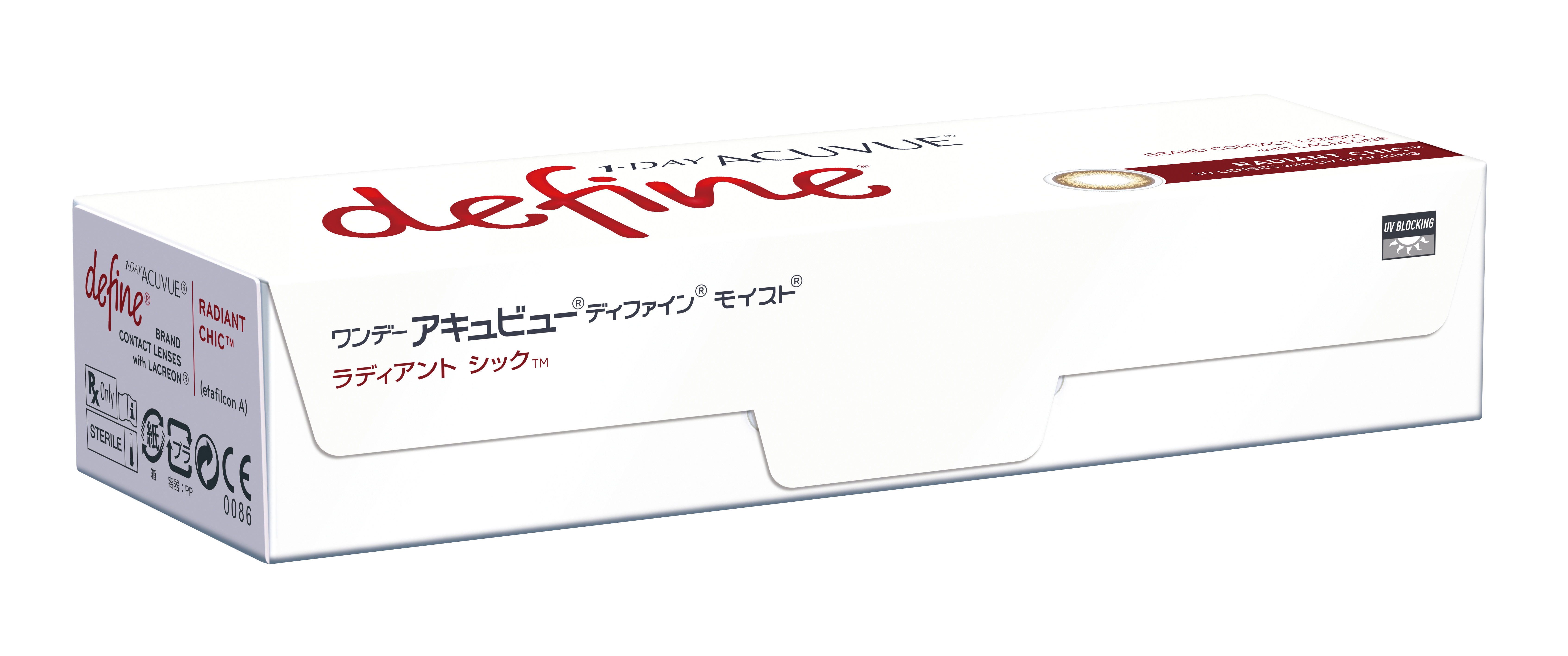 ワンデーアキュビューディファインモイスト ラディアントシック 左右: 右目用, BC/DIA: 8.5/14.2, PWR: ±0.00