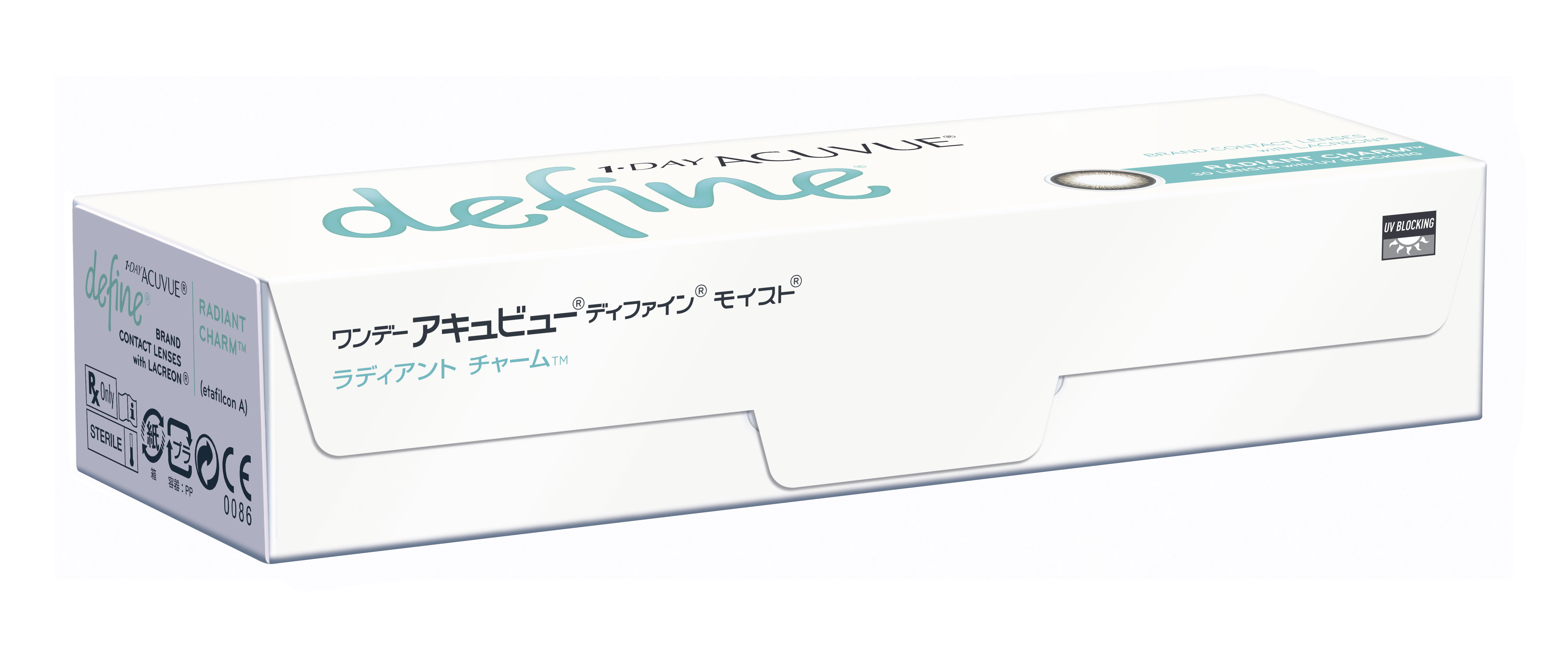 ワンデーアキュビューディファインモイスト ラディアントチャーム 左右: 右目用, BC/DIA: 8.5/14.2, PWR: ±0.00