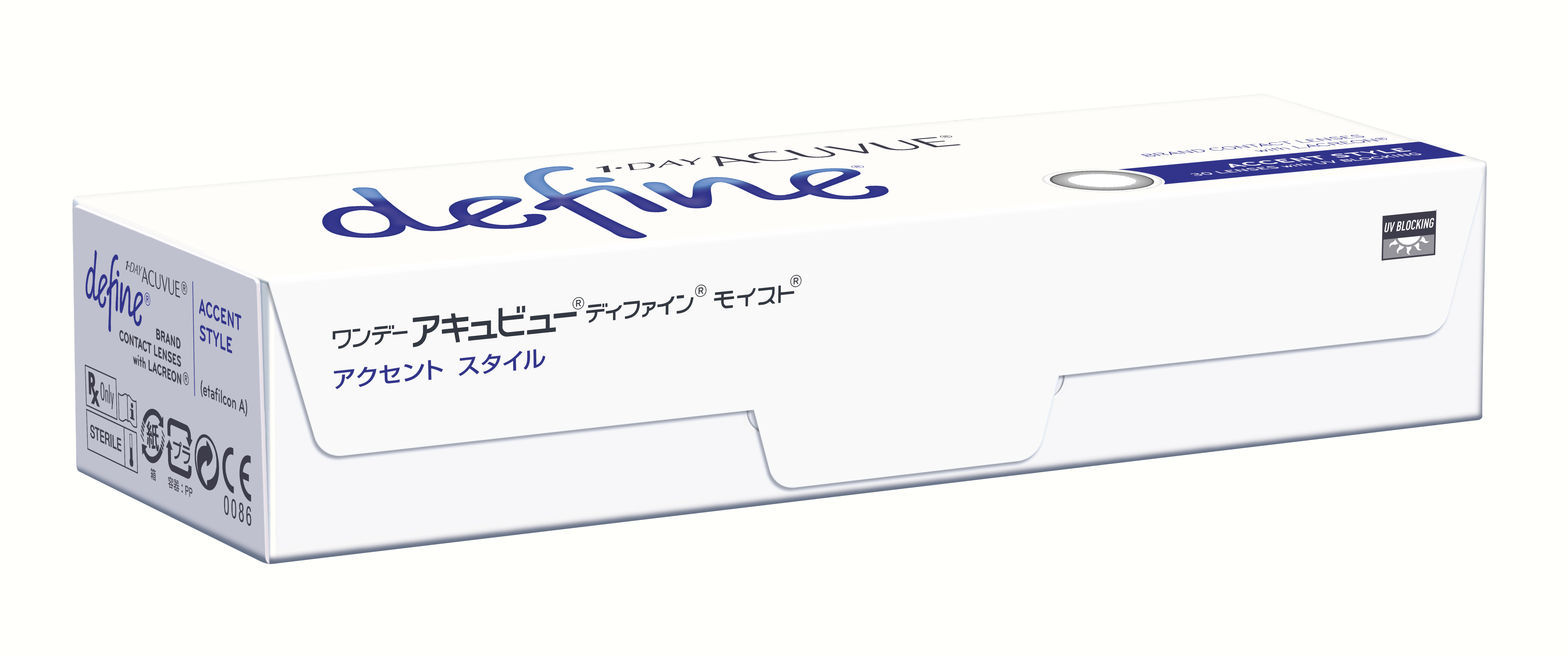 ワンデーアキュビューディファインモイスト アクセントスタイル 左右: 右目用, BC/DIA: 8.5/14.2, PWR: ±0.00