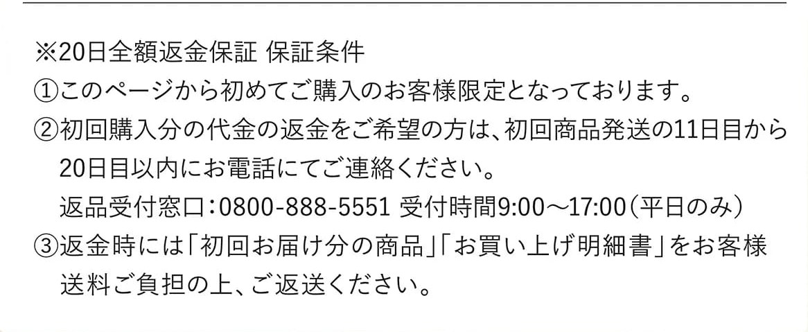 ※20日全額返金保証 保証条件