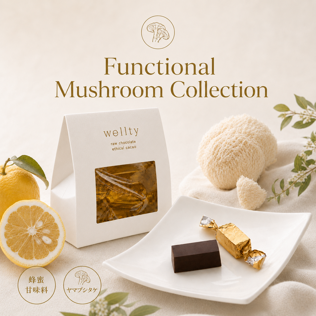 【coming soon】ライオンズメイン×箕面産 実生柚子のローチョコレート（機能性キノコシリーズ）