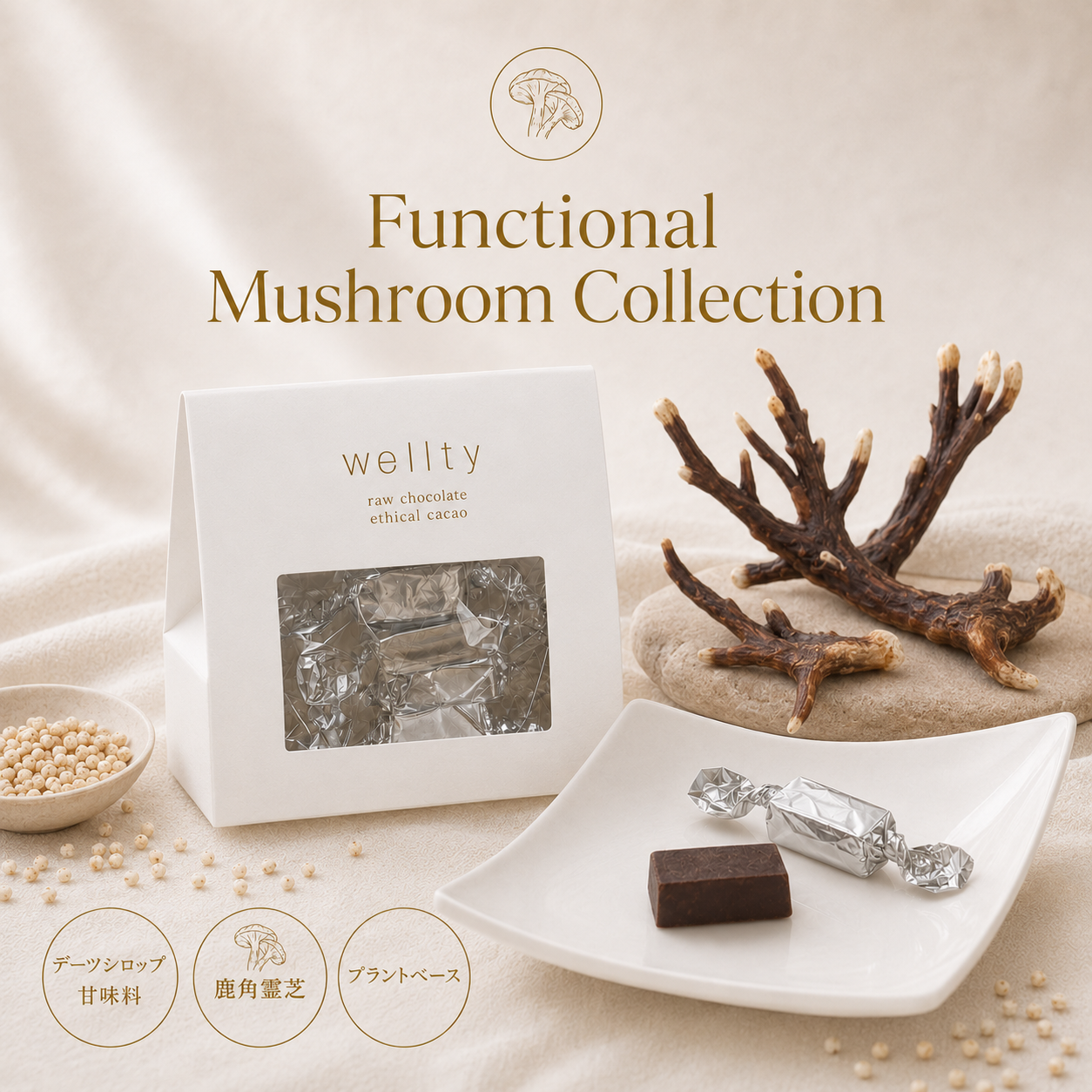 【coming soon】鹿角霊芝×クリスピーキヌアのローチョコレート（機能性キノコシリーズ）