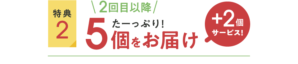 特典2：2回目以降 たーっぷり！ 5個をお届け +2個サービス!