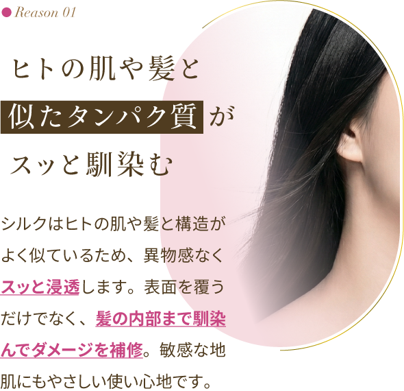 Reason 01：ヒトの肌や髪と似たタンパク質がスッと馴染む