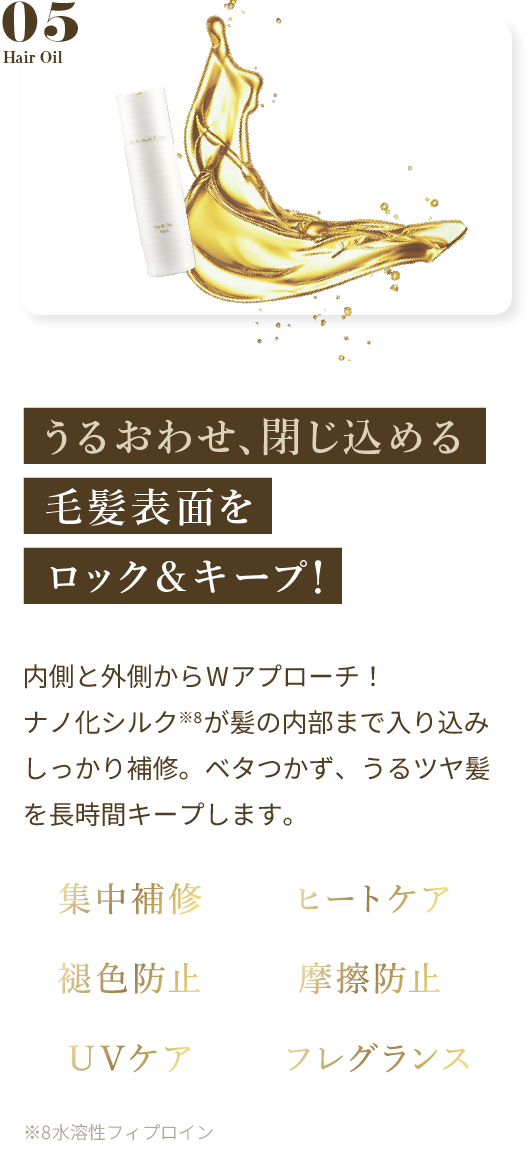 うるおわせ、閉じ込める 毛髪表面をロック＆キープ！