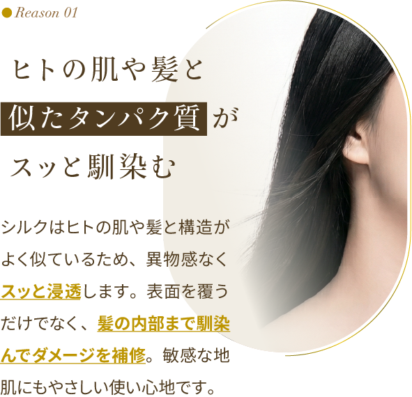 Reason 01：ヒトの肌や髪と似たタンパク質がスッと馴染む