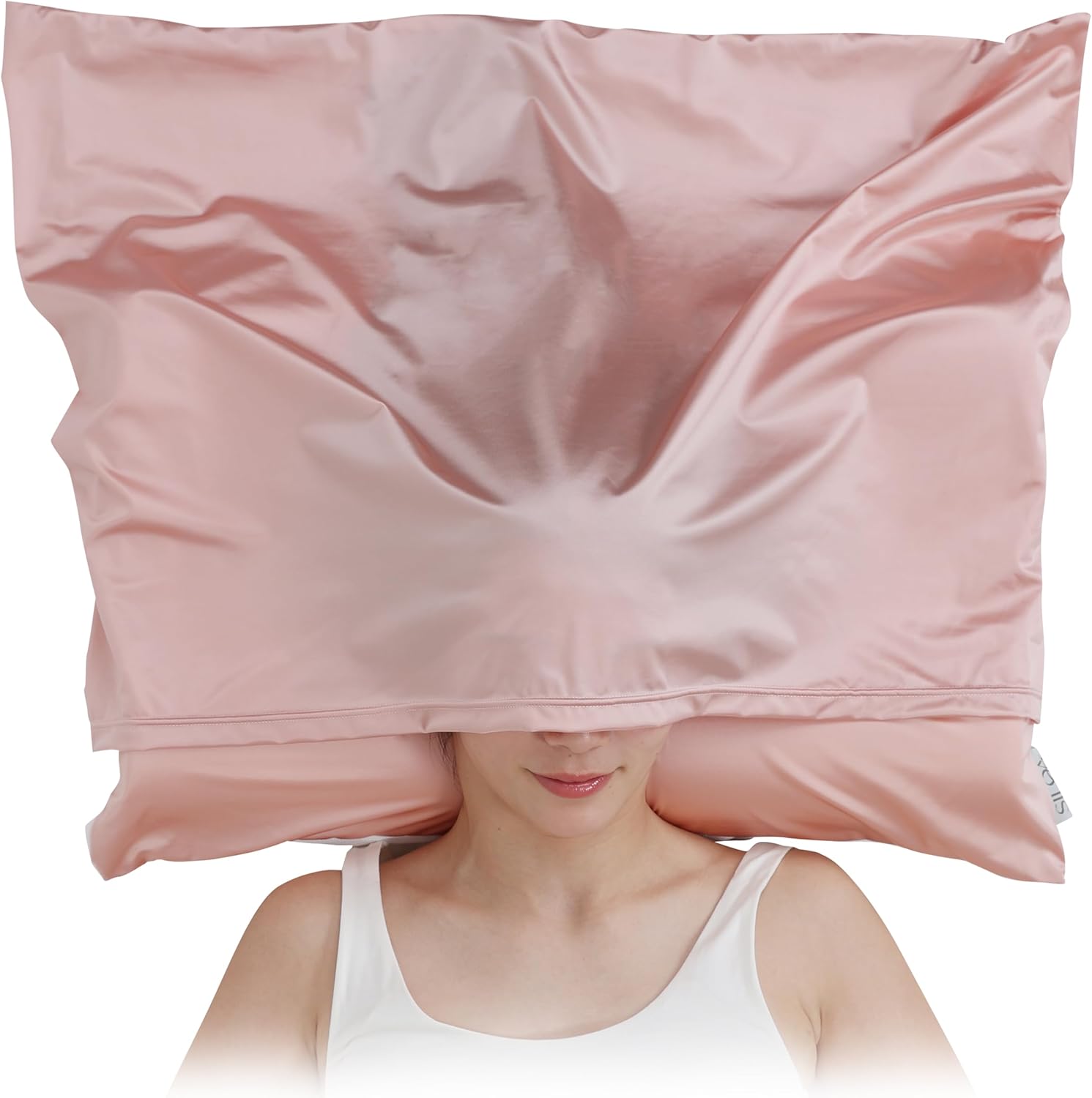 摩擦なきツヤ髪まくらカバー　フードあり カラー（人工シルク）: ピンク