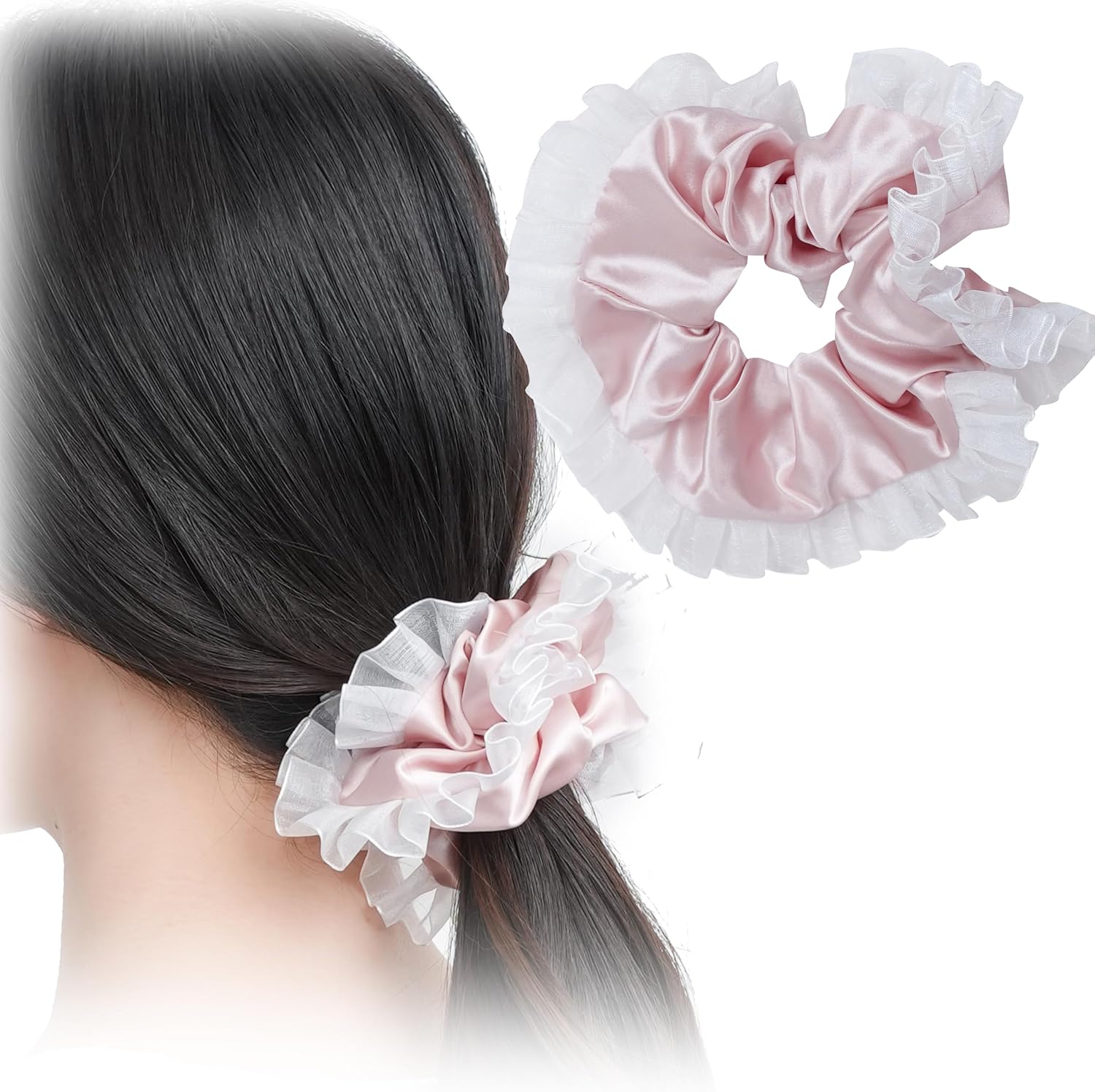 髪に優しいシルクシュシュ　おでかけ用・フリルタイプ カラー: ピンクゴールド