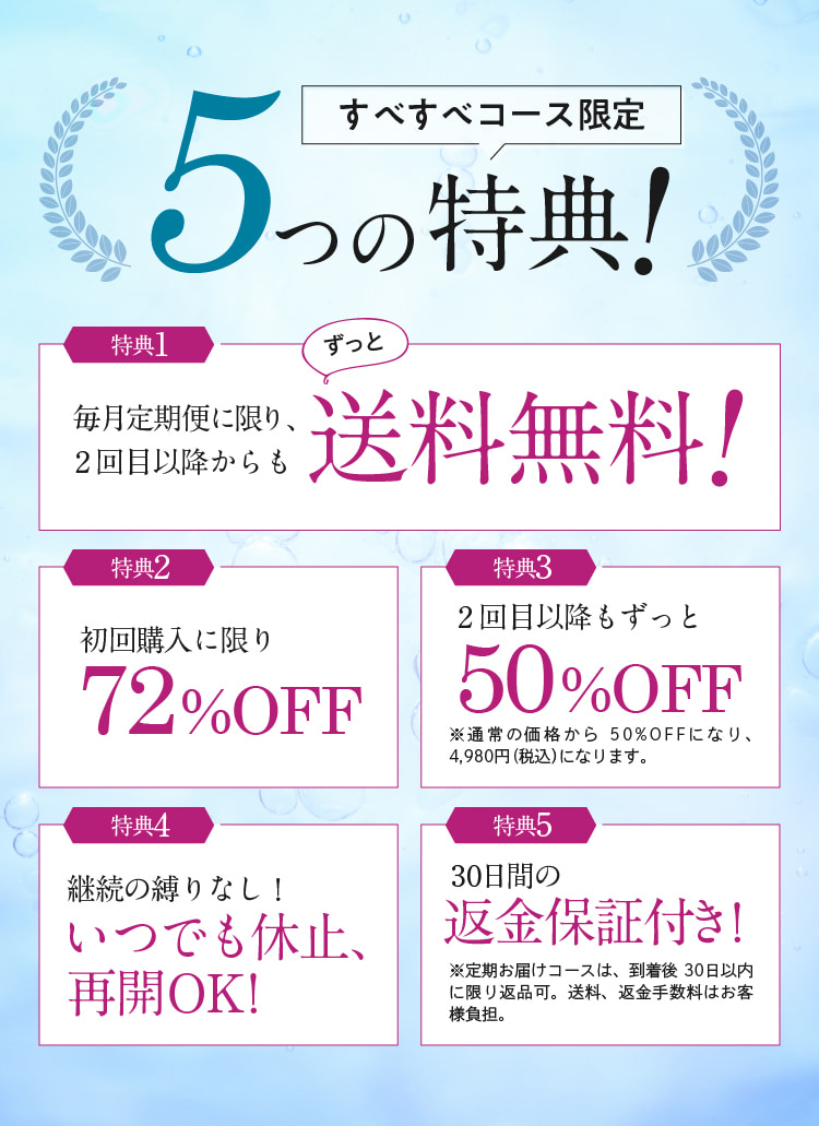 【すべすべコース限定】5つの特典！