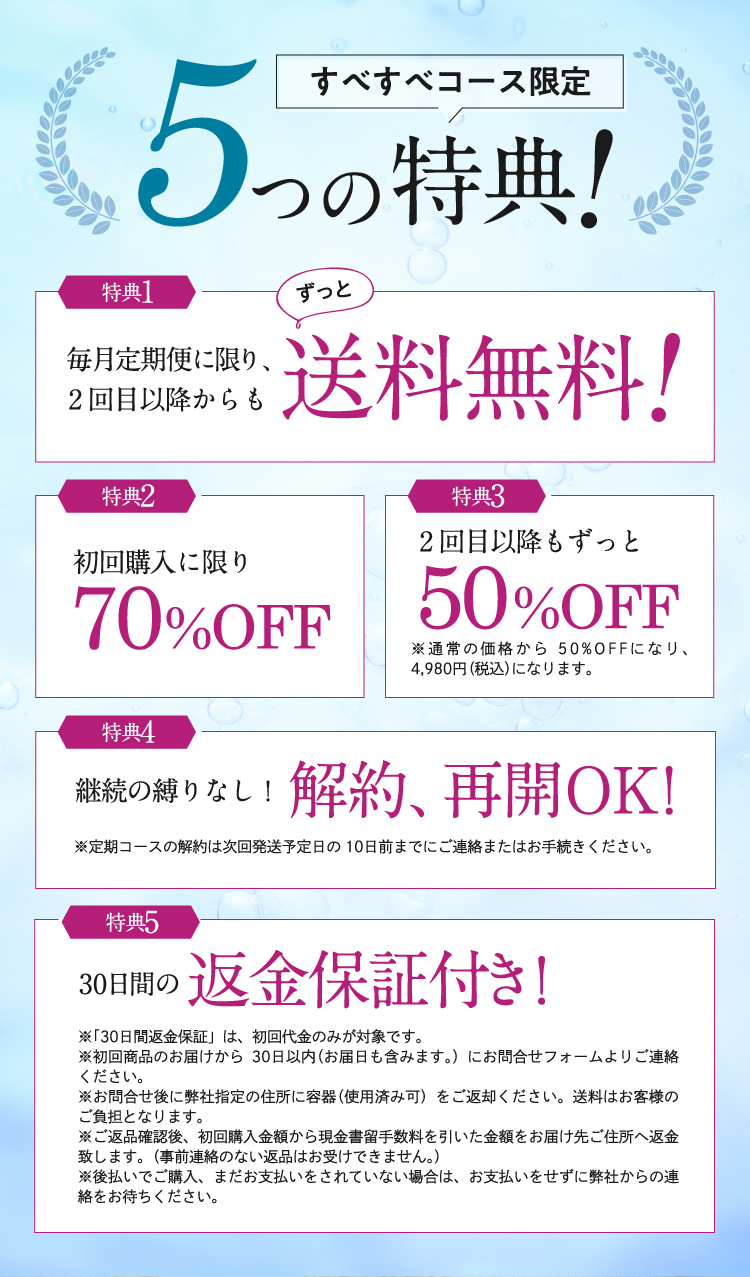 【すべすべコース限定】5つの特典！