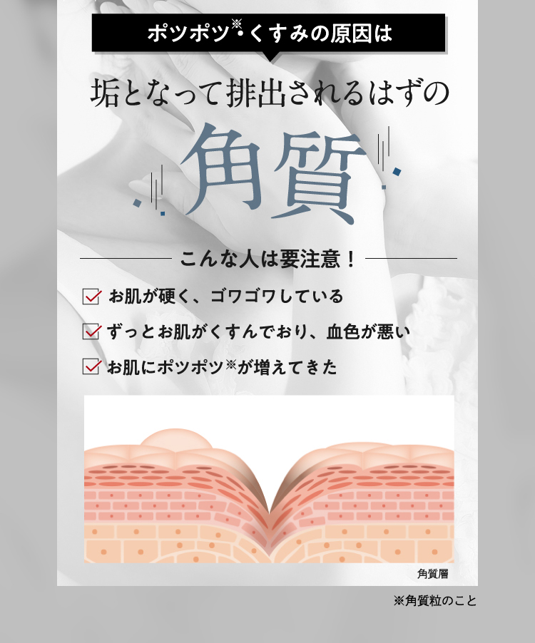 ポツポツ・くすみの原因は垢となって排出されるはずの角質