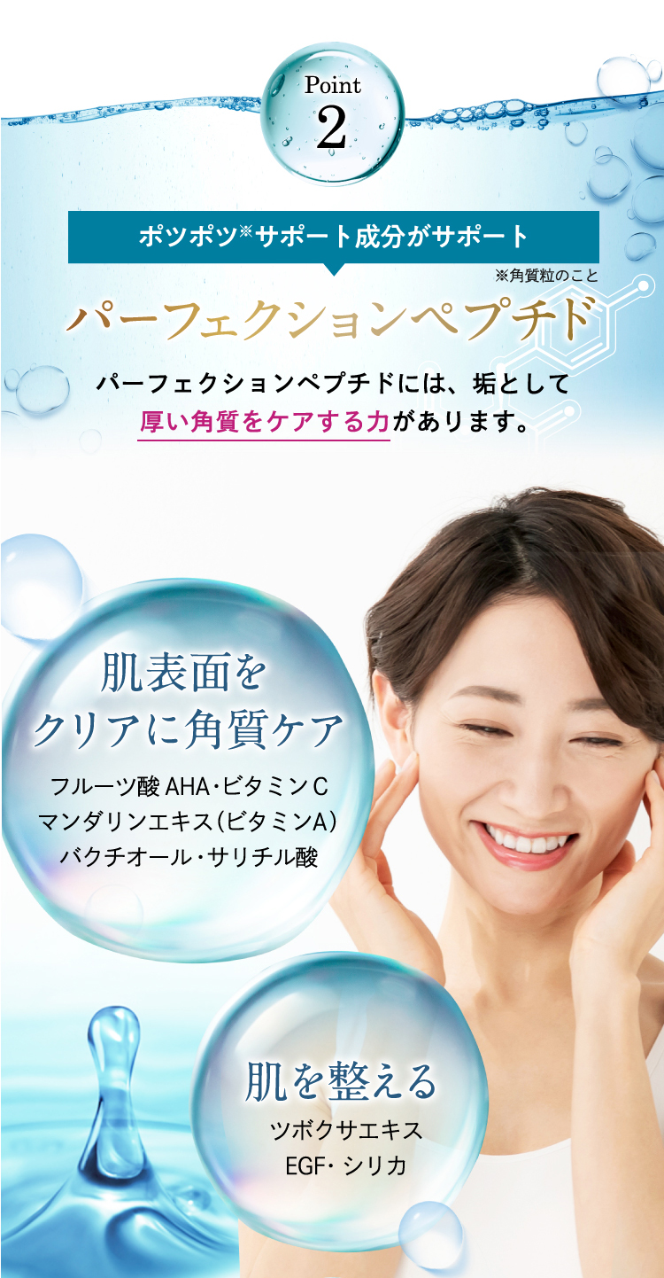 【Point2】ポツポツサポート成分が強力に働きかけるパーフェクションペプチド