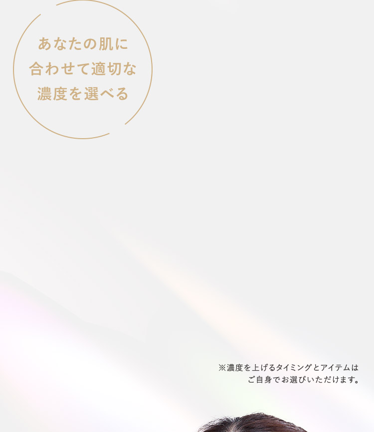 あなたの肌に合わせて適切な濃度を選べる ※濃度を上げるタイミングとアイテムはご自身でお選びいただけます。