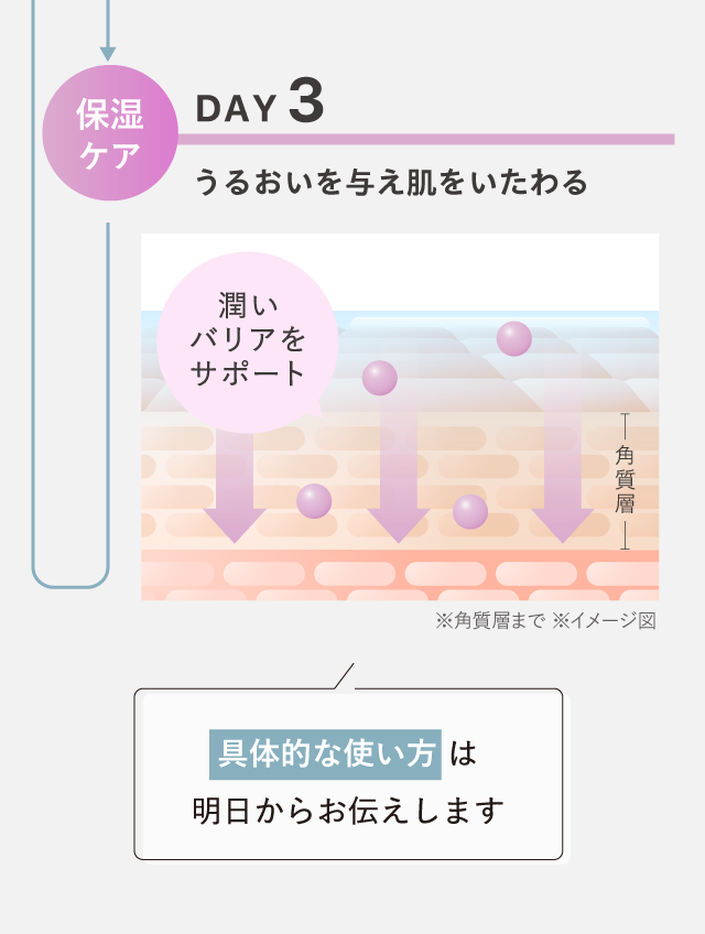 2日目：集中ケア　3日目：保湿ケア
