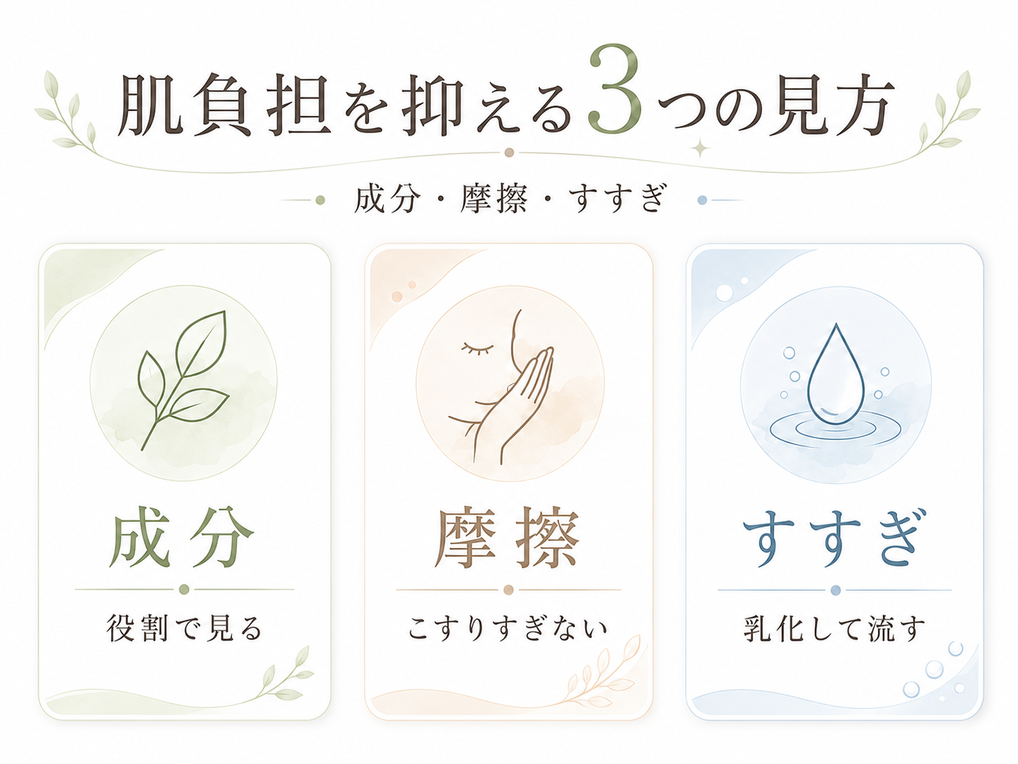 肌負担を抑えるために成分摩擦すすぎを見るチェック図
