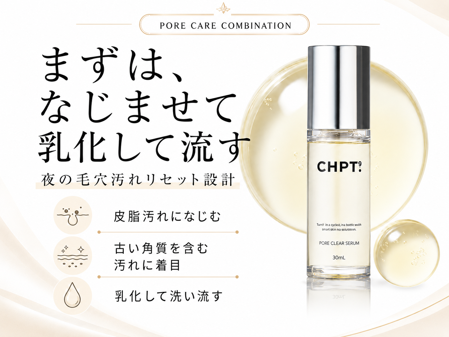 CHPT.9 ポアクリアセラムをなじませて乳化して洗い流す設計を示す画像