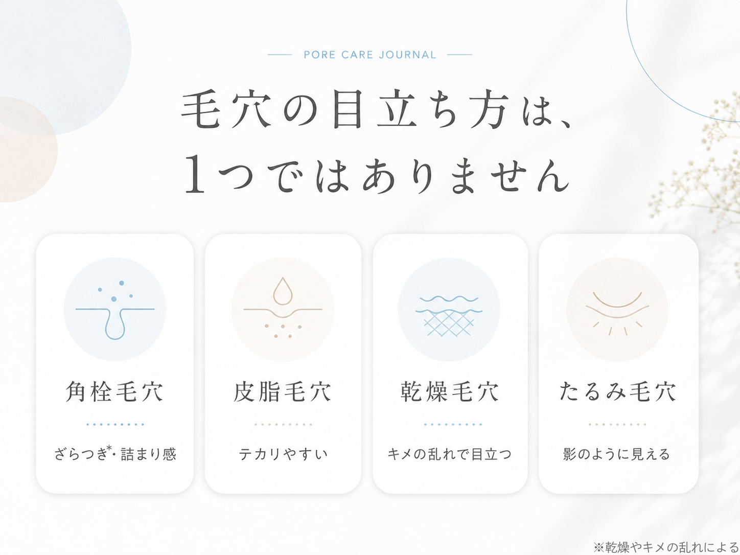 角栓毛穴皮脂毛穴乾燥毛穴たるみ毛穴の違いを整理した毛穴タイプ図