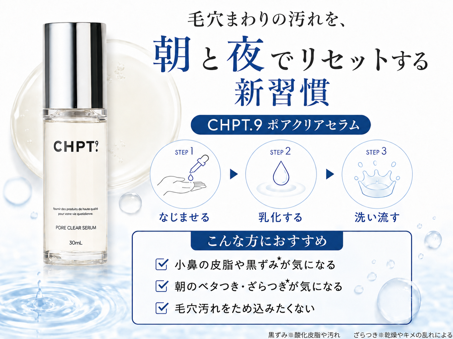 CHPT.9 ポアクリアセラムの朝晩毛穴汚れケア設計を示す図
