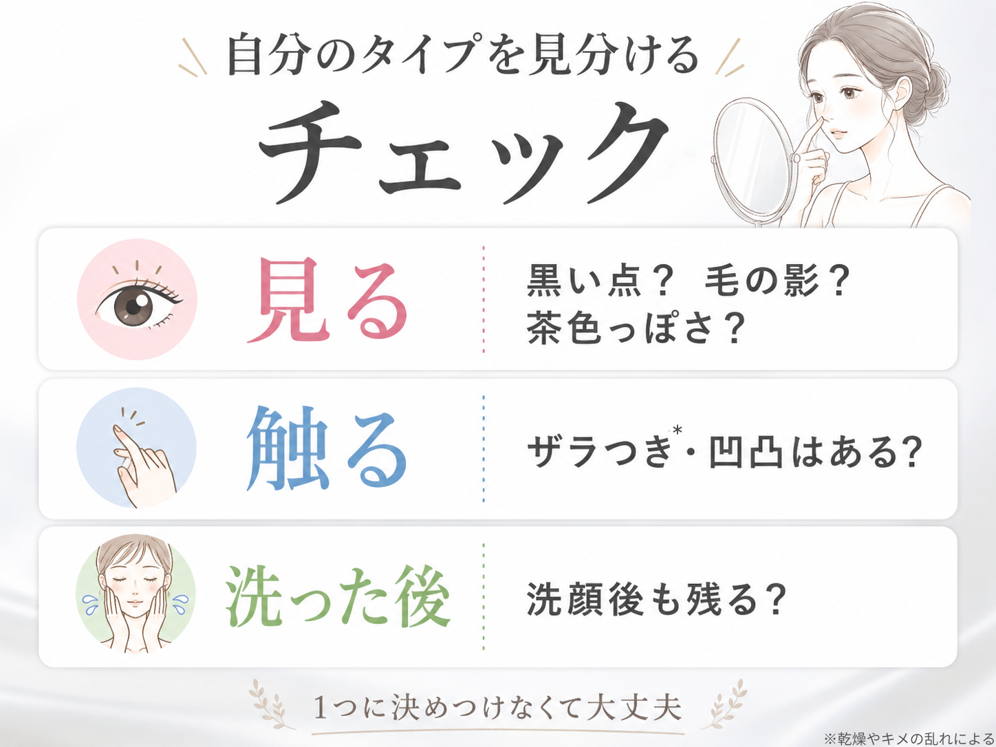 黒ずみタイプを触る見る洗った後で確認するチェックポイント画像