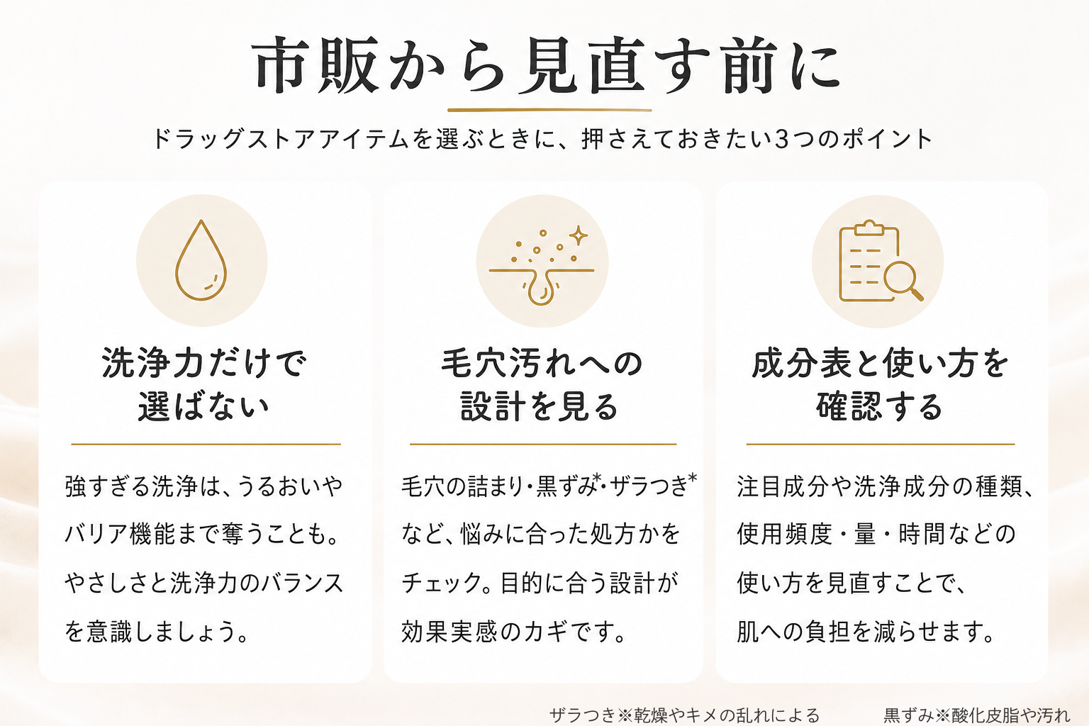 市販クレンジングオイルから見直す前の判断軸をまとめた図