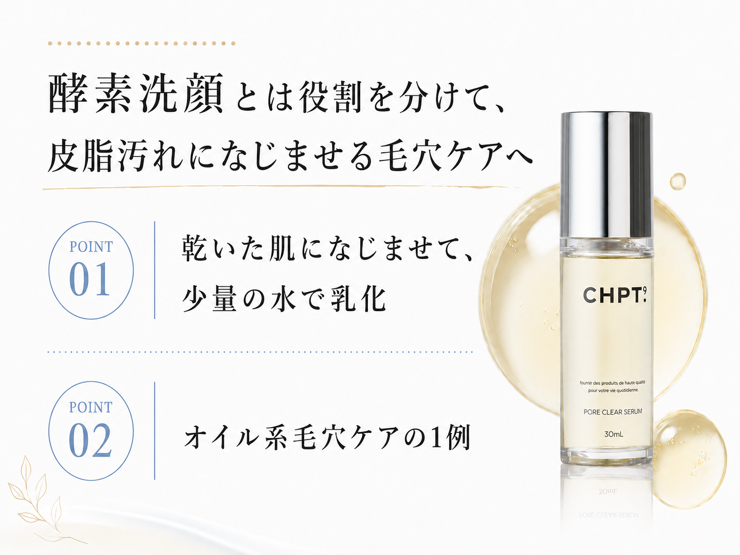 CHPT.9 ポアクリアセラムをオイル系毛穴ケアとして紹介する図