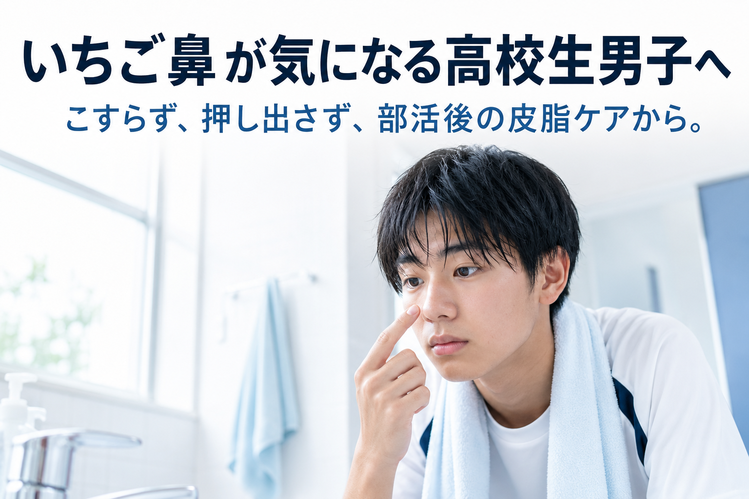 いちご鼻が気になる高校生男子へ部活後の皮脂ケアを伝えるファーストビュー