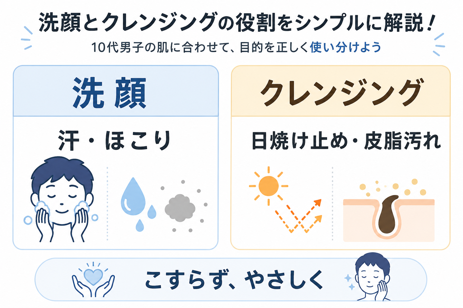 洗顔とクレンジングの役割を比較する図