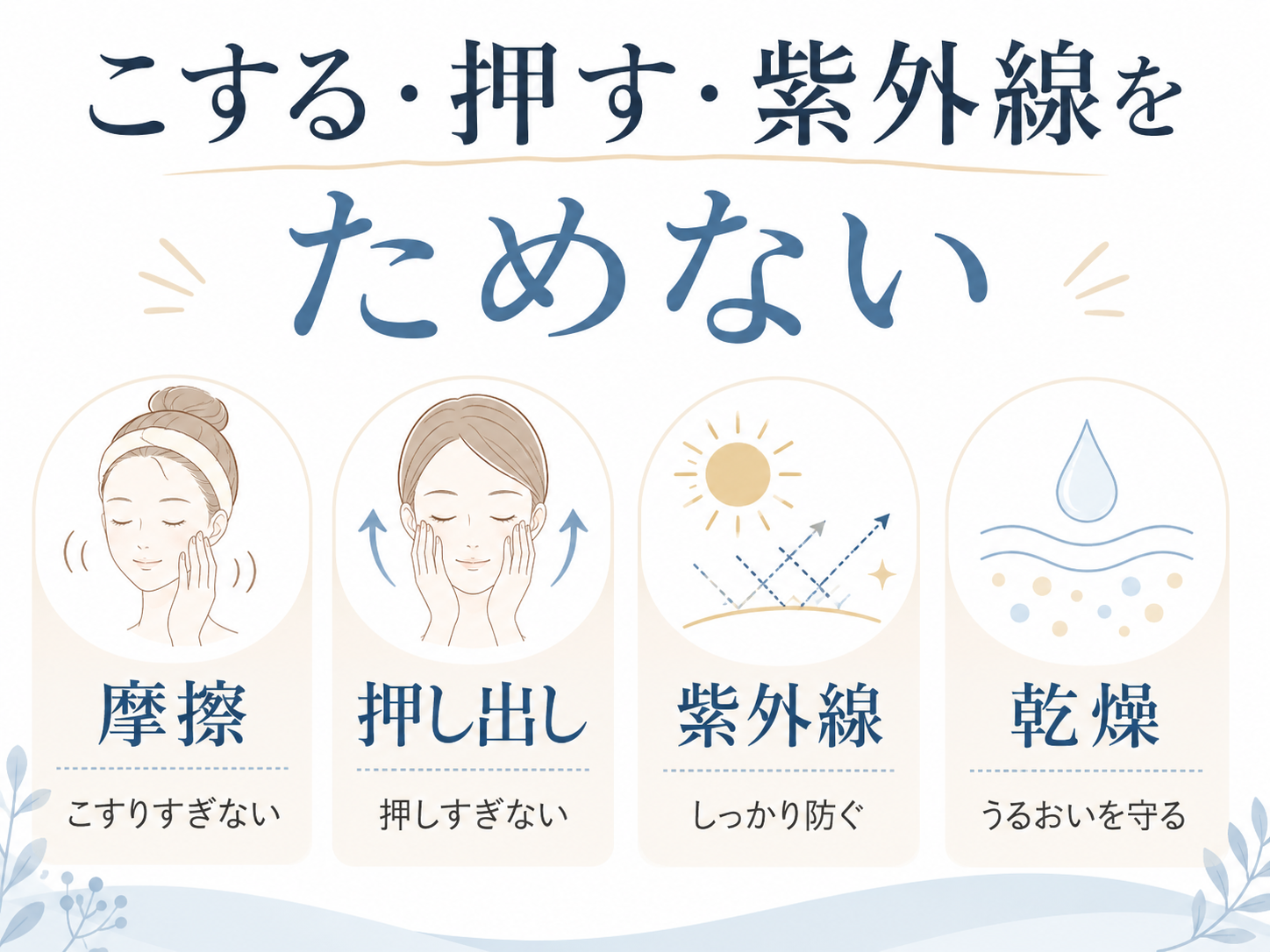 摩擦や押し出しや紫外線や乾燥が毛穴印象に関わることを示す注意図